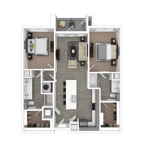 a 3d floor plan of a studio apartment with a bedroom and a living room